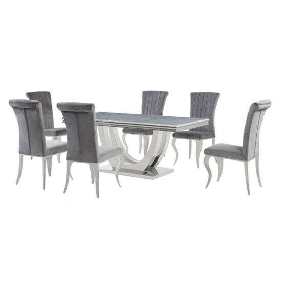 Calacatta White Marble Dining Table With 6 Liyana Grey Chairs