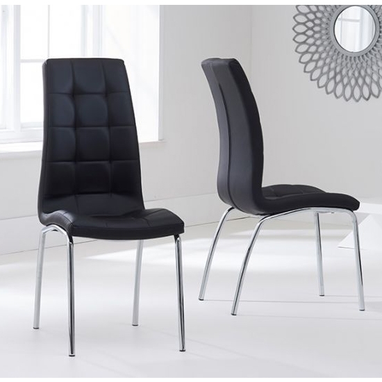 California Black Faux Leather Dining Chairs With Chrome Legs In Pair