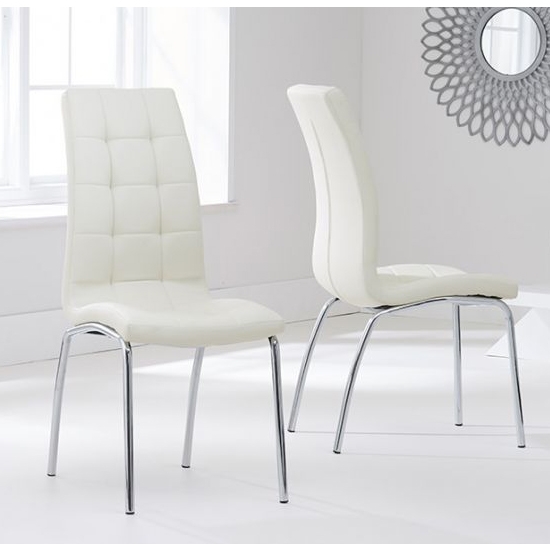 California Cream Faux Leather Dining Chairs With Chrome Legs In Pair
