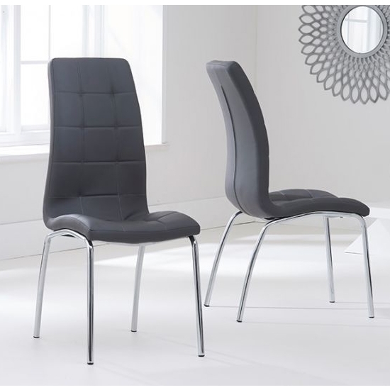 California Grey Faux Leather Dining Chairs With Chrome Legs In Pair