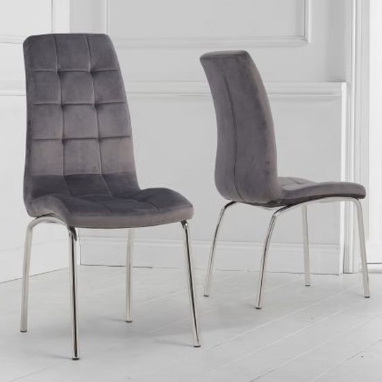 California Grey Velvet Upholstered Dining Chairs In Pair