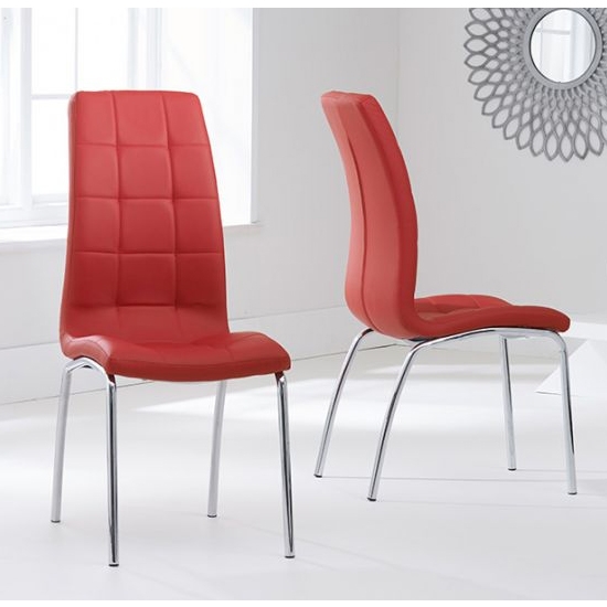 California Red Faux Leather Dining Chairs With Chrome Legs In Pair