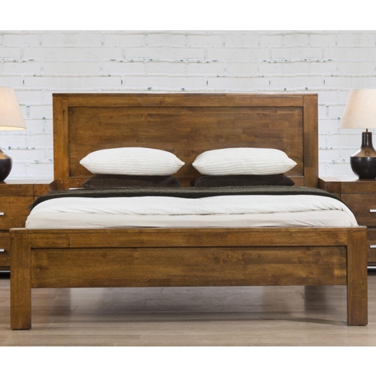 California Solid Rubberwood Double Bed In Rustic Oak