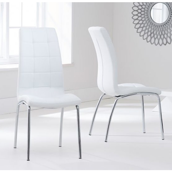 California White Faux Leather Dining Chairs With Chrome Legs In Pair