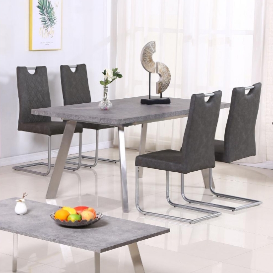 Calipso Concrete Effect Wooden Dining Set With 4 Pu Grey Chairs