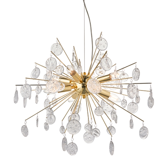 Calla 8 Lights Clear Glass Detailing Ceiling Pendant Light In Gold