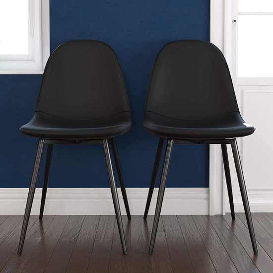 Calvin Black Fabric Upholstered Dining Chairs In Pair