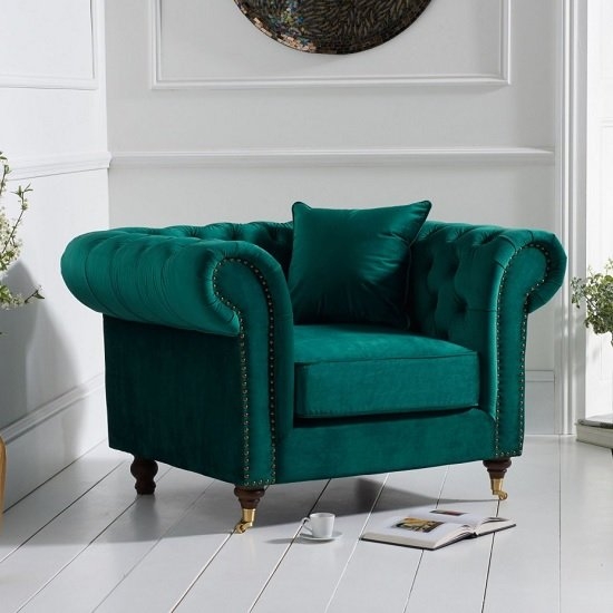 Camara Chesterfield Velvet Upholstered Armchair In Green