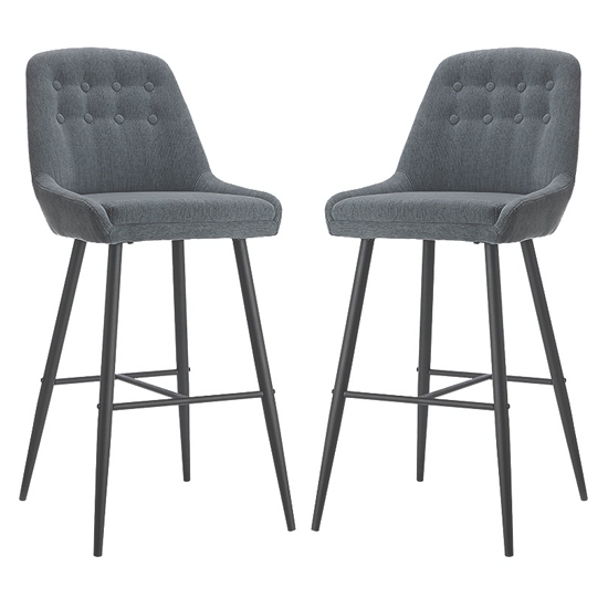 Cambridge Grey Fabric Bar Chairs In Pair With Black Metal Legs