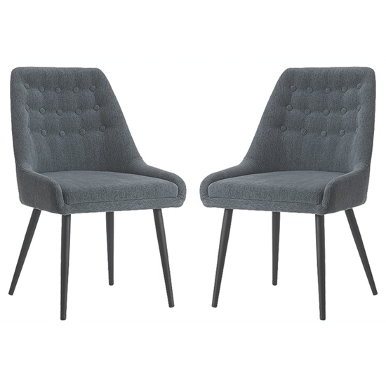 Cambridge Grey Fabric Dining Chairs In Pair With Black Metal Legs