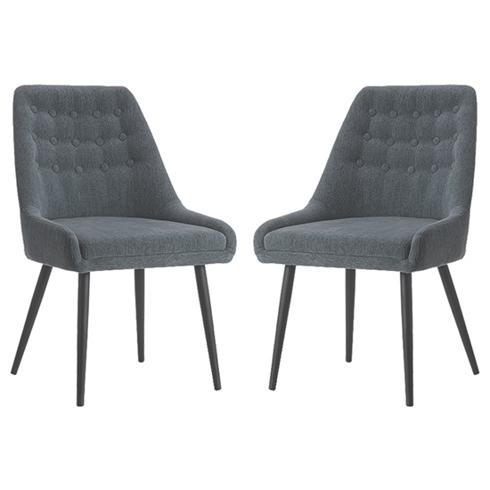 Cambridge Grey Fabric Dining Chairs In Pair With Black Metal Legs