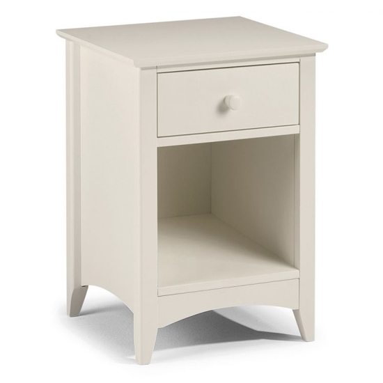 Cameo Wooden 1 Drawer Bedside Cabinet In Stone White