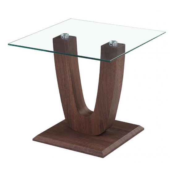 Capri Clear Glass Lamp Table With Walnut Wooden Base