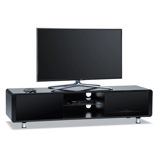 Capri Large Wooden Tv Stand In Black High Gloss With 2 Shelves