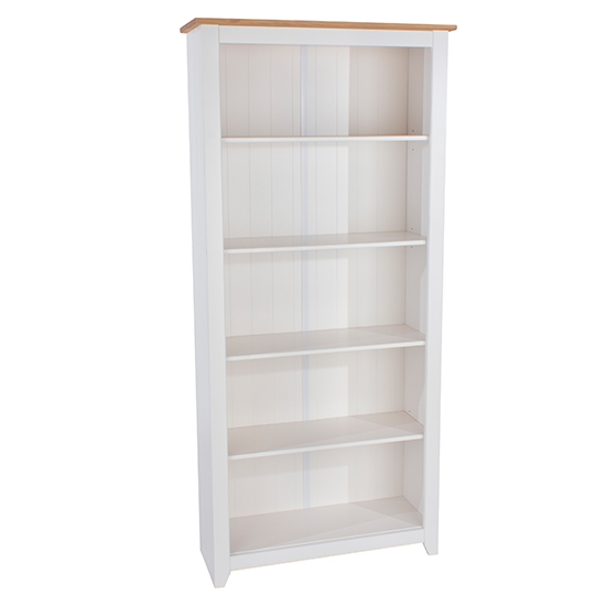 Capri Tall Wooden Bookcase In Pine And White