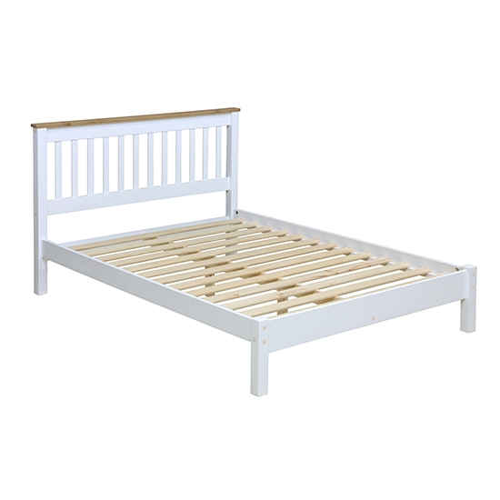 Capri Wooden Slatted Lowend Double Bed In Pine And White