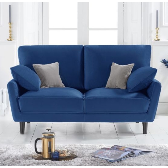 Caracus Velvet Upholstered 2 Seater Sofa In Blue