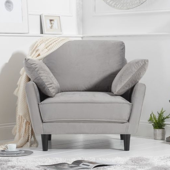 Caracus Velvet Upholstered Armchair Sofa In Grey