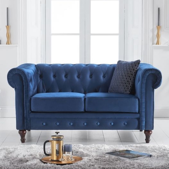 Cardiff Velvet Upholstered 2 Seater Sofa In Blue