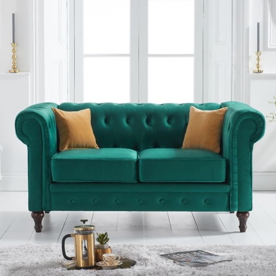Cardiff Velvet Upholstered 2 Seater Sofa In Green
