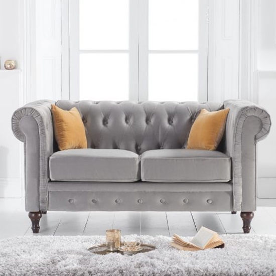 Cardiff Velvet Upholstered 2 Seater Sofa In Grey