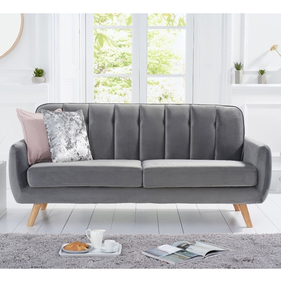 Caren Velvet Upholstered 3 Seater Sofa In Grey