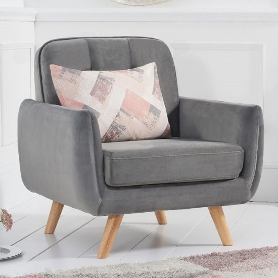 Caren Velvet Upholstered Armchair In Grey