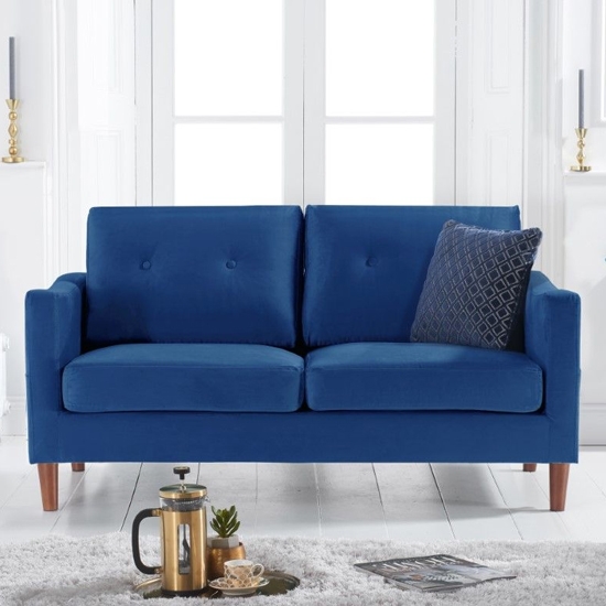 Carrie Velvet Upholstered 2 Seater Sofa In Blue
