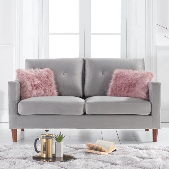 Carrie Velvet Upholstered 2 Seater Sofa In Grey