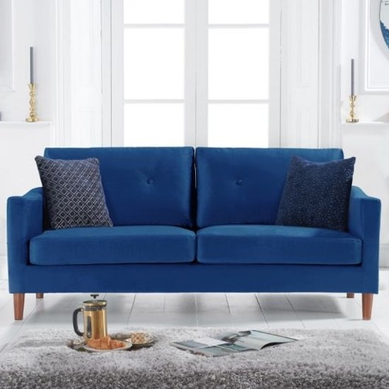 Carrie Velvet Upholstered 3 Seater Sofa In Blue