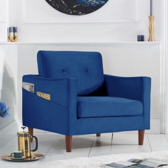 Carrie Velvet Upholstered Armchair In Blue