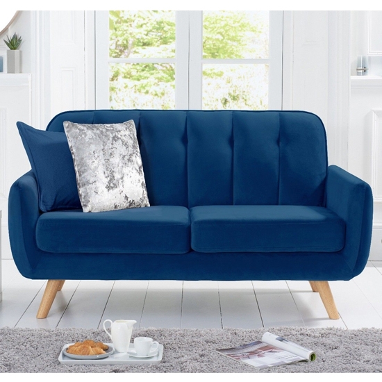 Carvella Velvet Upholstered 2 Seater Sofa In Blue