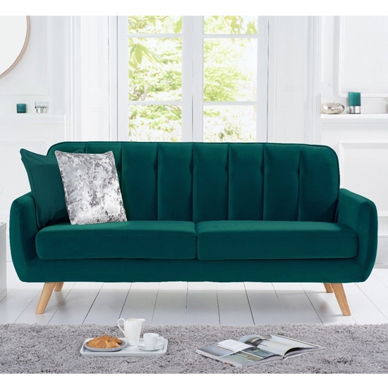 Carvella Velvet Upholstered 3 Seater Sofa In Green