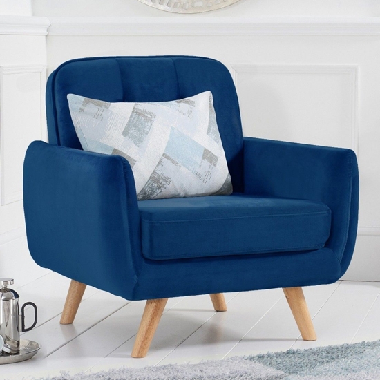 Carvella Velvet Upholstered Armchair In Blue