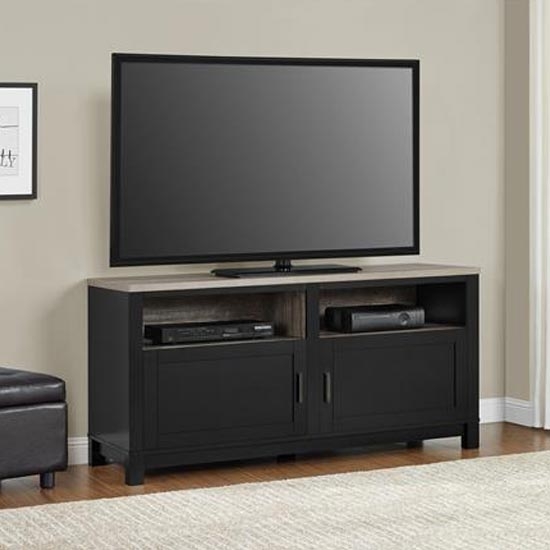 Carver Large Wooden 2 Doors Tv Stand In Black