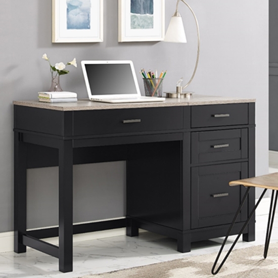 Carver Wooden Lift Top Computer Desk In Black And Weathered Oak
