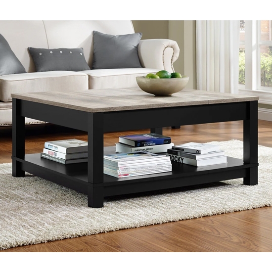 Carver Wooden Coffee Table In Black And Weathered Oak