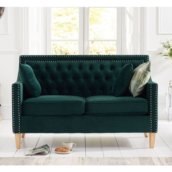 Casa Bella Plush Fabric Upholstered 2 Seater Sofa In Green