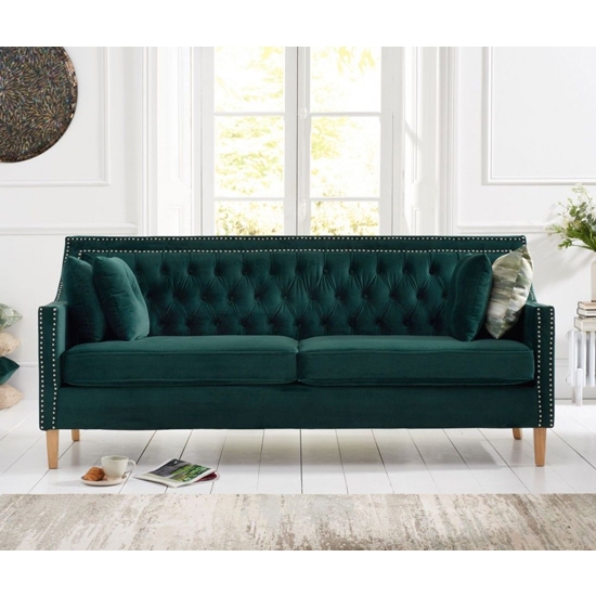 Casa Bella Plush Fabric Upholstered 3 Seater Sofa In Green