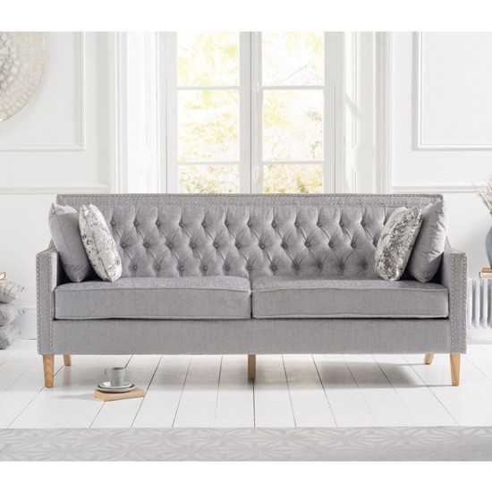 Casa Bella Plush Fabric Upholstered 3 Seater Sofa In Grey
