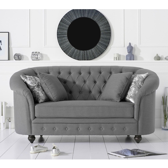 Casey Chesterfield Fabric Upholstered 2 Seater Sofa In Grey