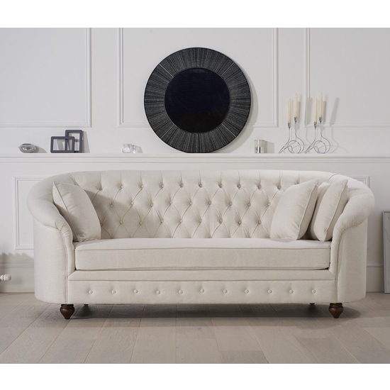 Casey Chesterfield Fabric Upholstered 3 Seater Sofa In Ivory