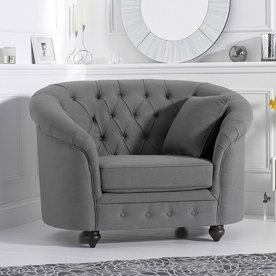 Casey Chesterfield Fabric Upholstered Armchair In Grey