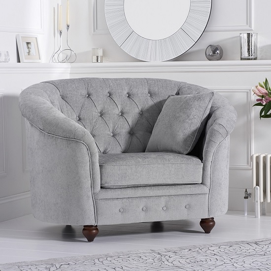 Casey Chesterfield Plush Fabric Upholstered Armchair In Grey