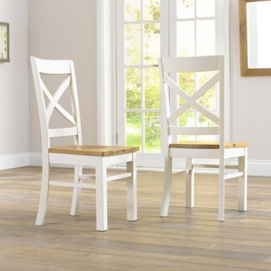 Cavanaugh Oak And Cream Solid Hardwood Dining Chairs In Pair