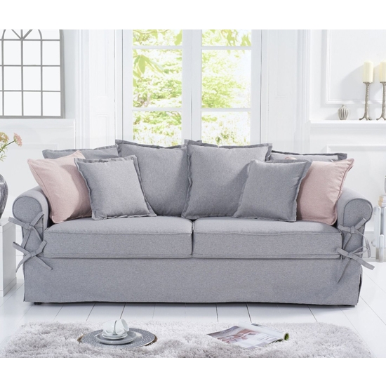 Celia Linen Fabric Upholstered 3 Seater Sofa In Grey