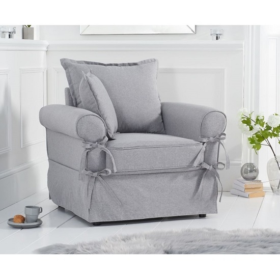 Celia Linen Fabric Upholstered Armchair In Grey