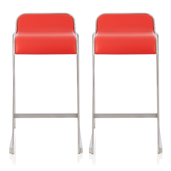 Celosia Red Faux Leather Fixed Counter Height Bar Stools In Pair