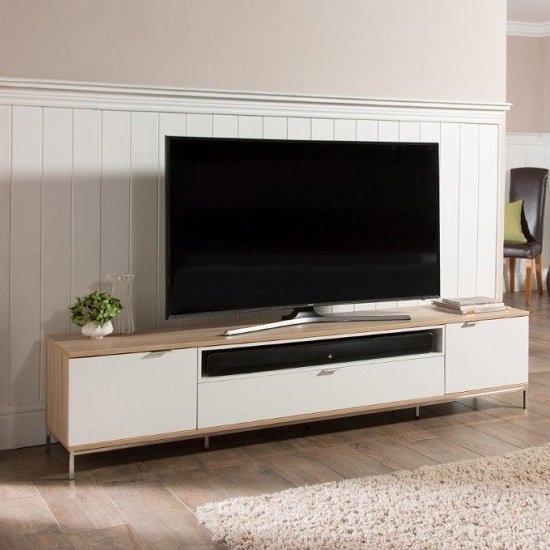 Chaplin Large Wooden Tv Cabinet In White And Light Oak