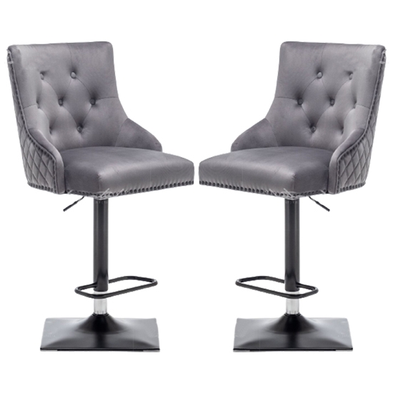 Charleston Lion Knocker Dark Grey Velvet Upholstered Bar Chairs In Pair